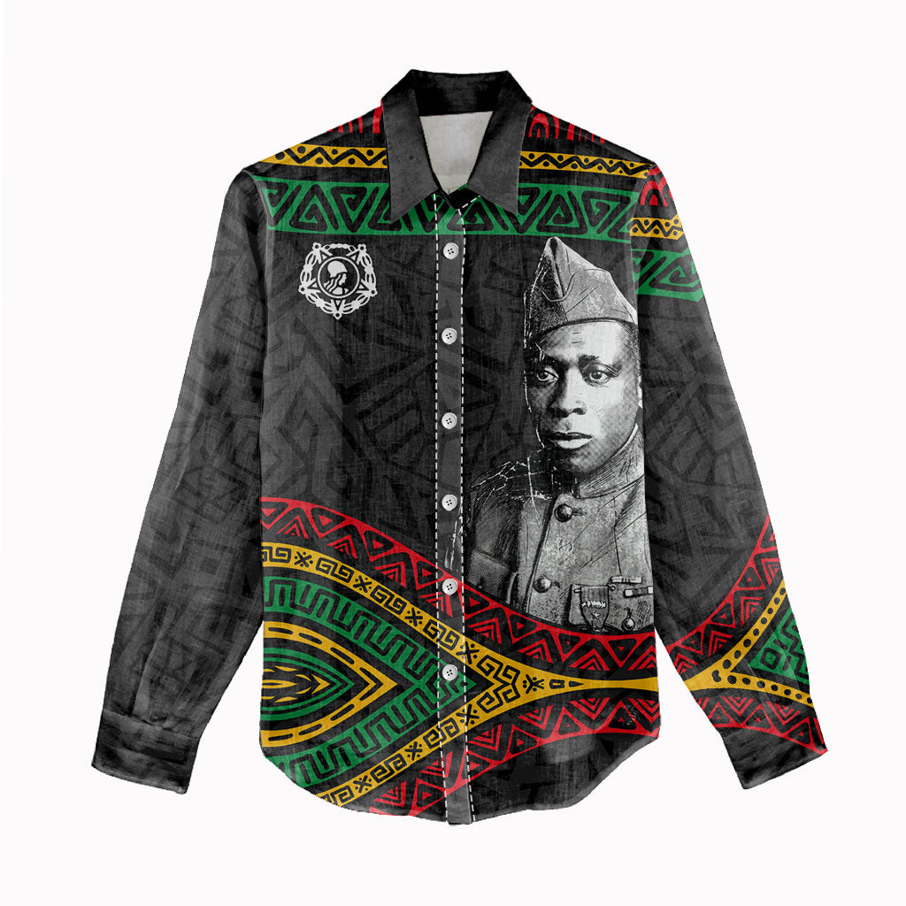 Henry Johnson Black History Month Women Casual Shirt Pan African Colors Tribal Geometric Pattern