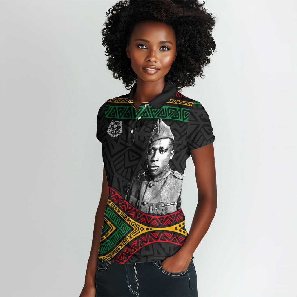 Henry Johnson Black History Month Women Polo Shirt Pan African Colors Tribal Geometric Pattern
