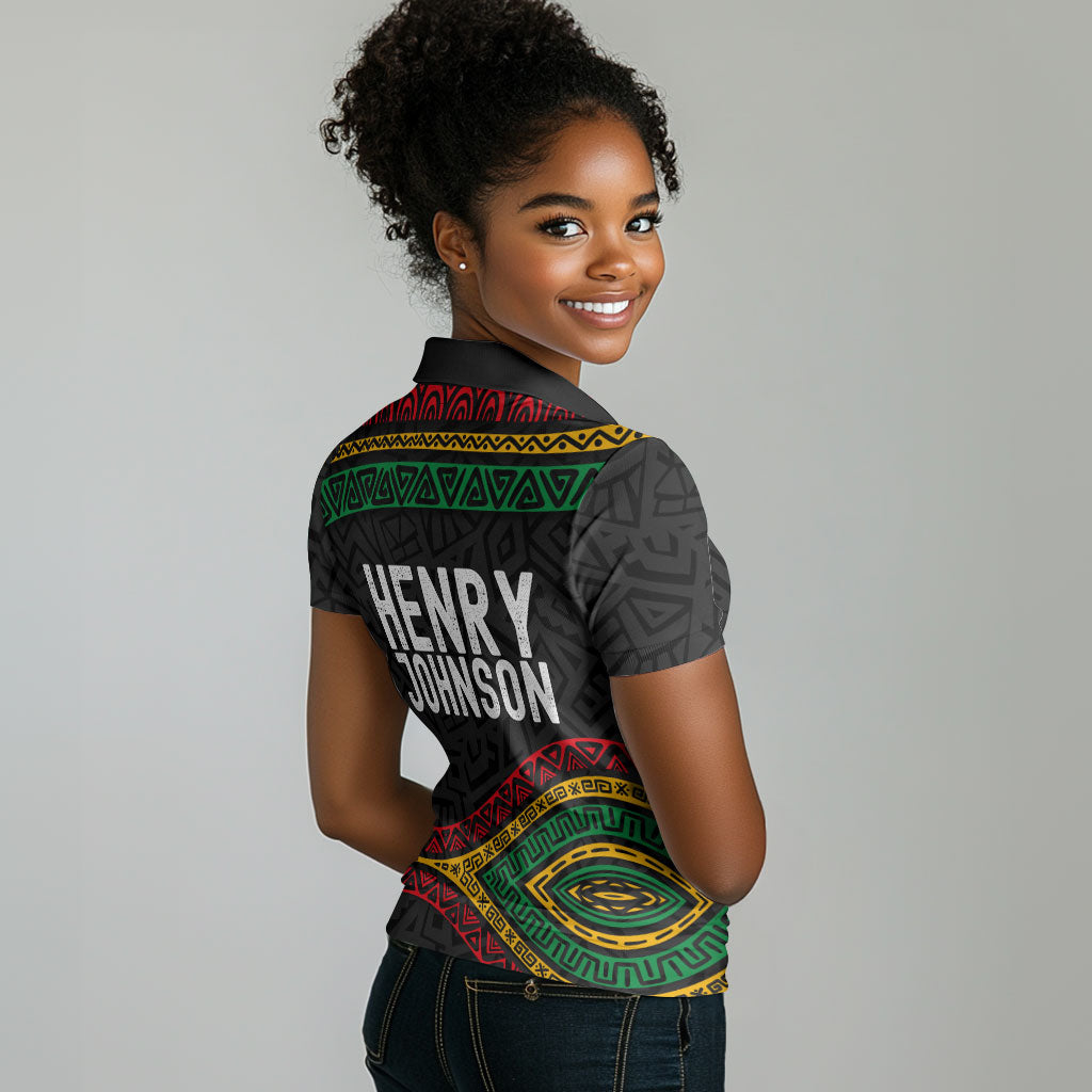 Henry Johnson Black History Month Women Polo Shirt Pan African Colors Tribal Geometric Pattern