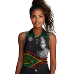 Henry Johnson Black History Month Women Sleeveless Polo Shirt Pan African Colors Tribal Geometric Pattern