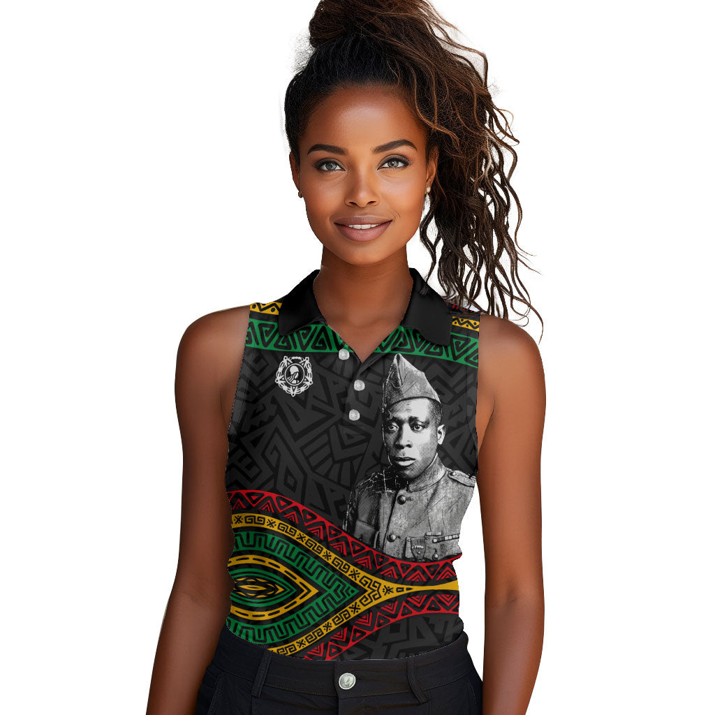 Henry Johnson Black History Month Women Sleeveless Polo Shirt Pan African Colors Tribal Geometric Pattern
