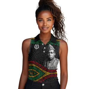 Henry Johnson Black History Month Women Sleeveless Polo Shirt Pan African Colors Tribal Geometric Pattern