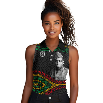 Henry Johnson Black History Month Women Sleeveless Polo Shirt Pan African Colors Tribal Geometric Pattern
