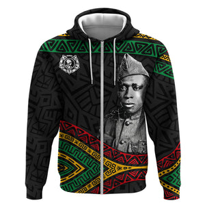 Henry Johnson Black History Month Zip Hoodie Pan African Colors Tribal Geometric Pattern