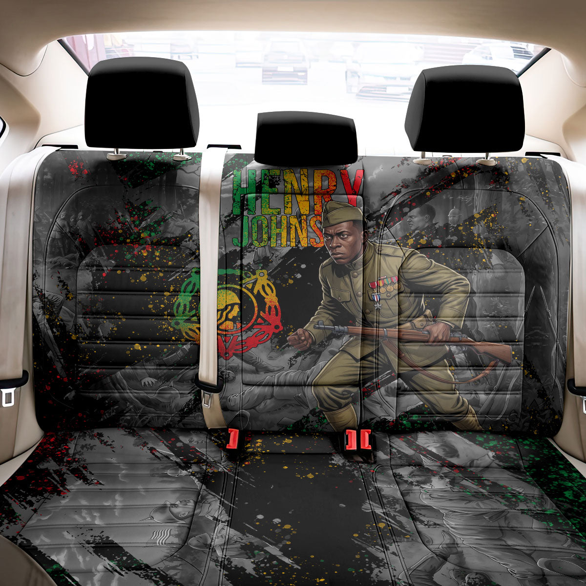Henry Johnson Black History Month Back Car Seat Cover Harlem Hellfighters Pan African Grunge Art