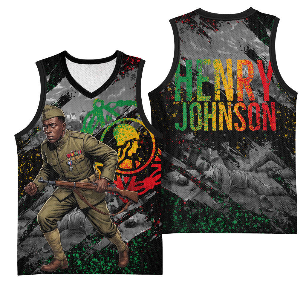 Henry Johnson Black History Month Basketball Jersey Harlem Hellfighters Pan African Grunge Art