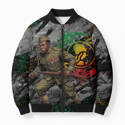 Henry Johnson Black History Month Bomber Puffer Jacket Harlem Hellfighters Pan African Grunge Art