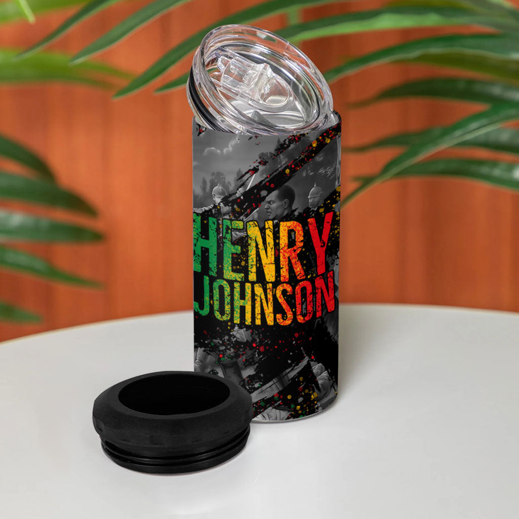 Henry Johnson Black History Month 4 in 1 Can Cooler Tumbler Harlem Hellfighters Pan African Grunge Art