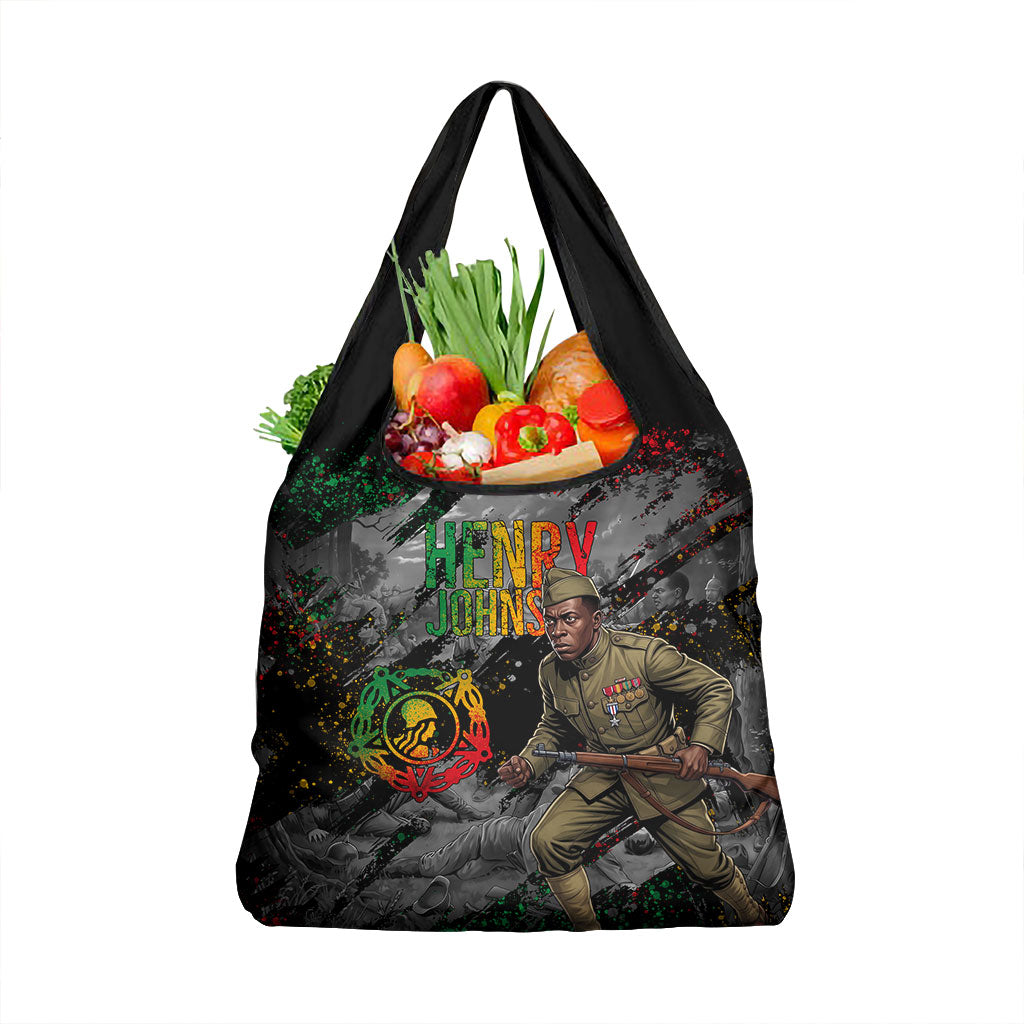 Henry Johnson Black History Month Grocery Bag Harlem Hellfighters Pan African Grunge Art