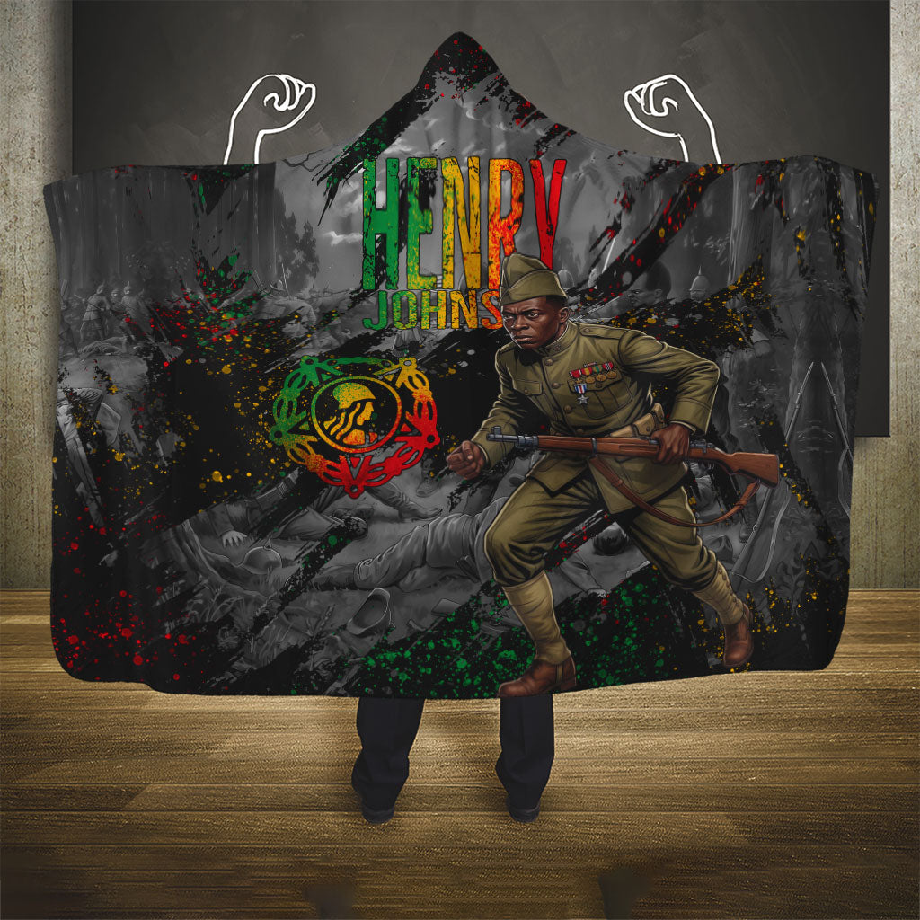Henry Johnson Black History Month Hooded Blanket Harlem Hellfighters Pan African Grunge Art