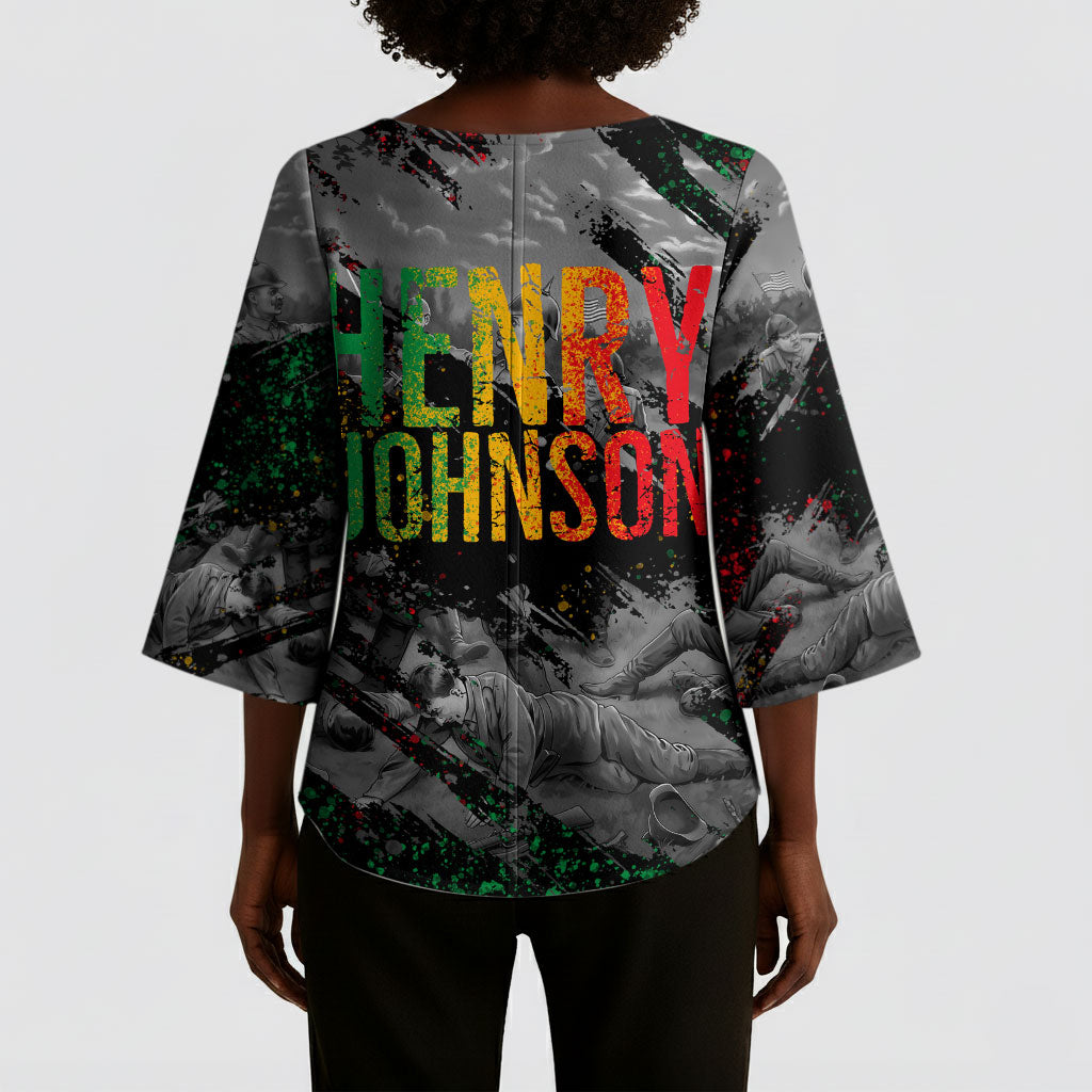 Henry Johnson Black History Month Kimono Sleeve Blouse Harlem Hellfighters Pan African Grunge Art