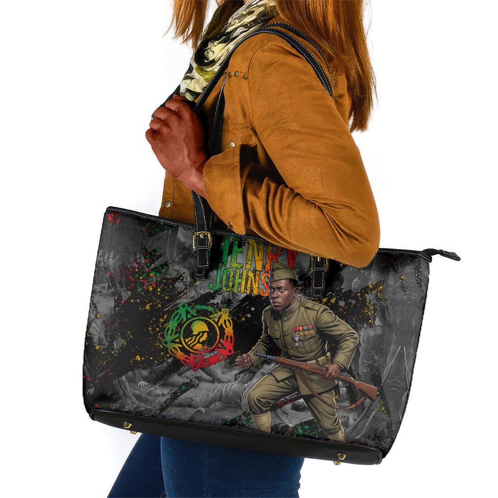 Henry Johnson Black History Month Leather Tote Bag Harlem Hellfighters Pan African Grunge Art