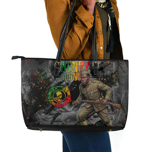 Henry Johnson Black History Month Leather Tote Bag Harlem Hellfighters Pan African Grunge Art