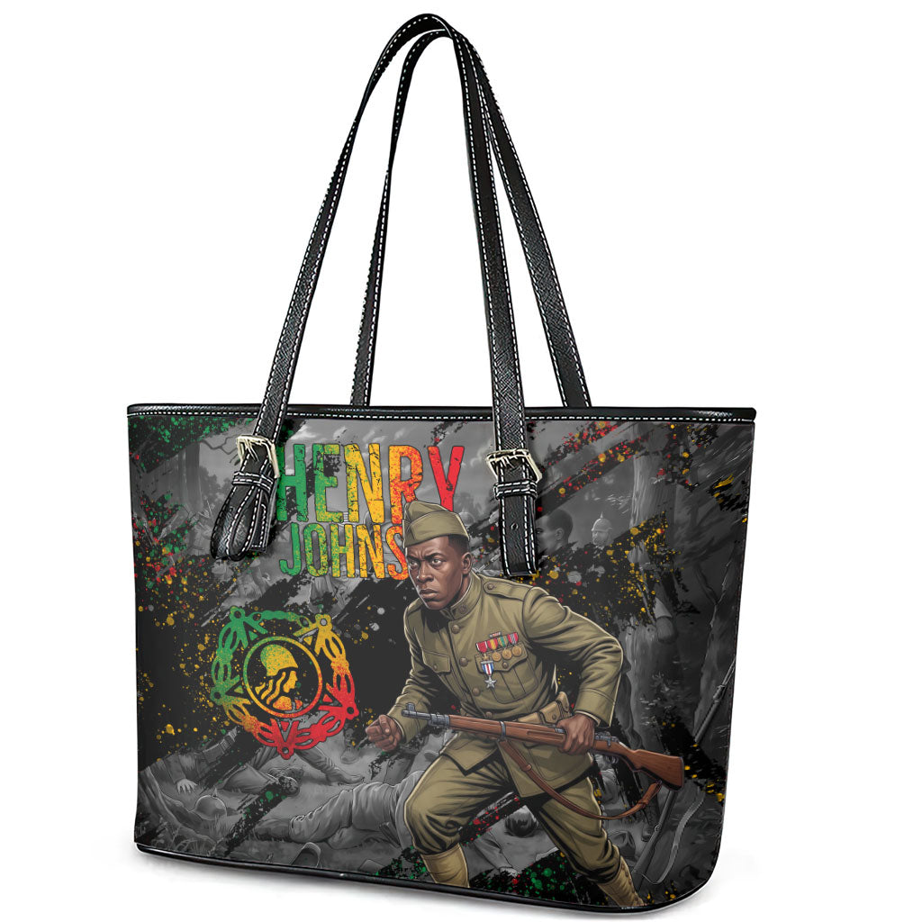 Henry Johnson Black History Month Leather Tote Bag Harlem Hellfighters Pan African Grunge Art