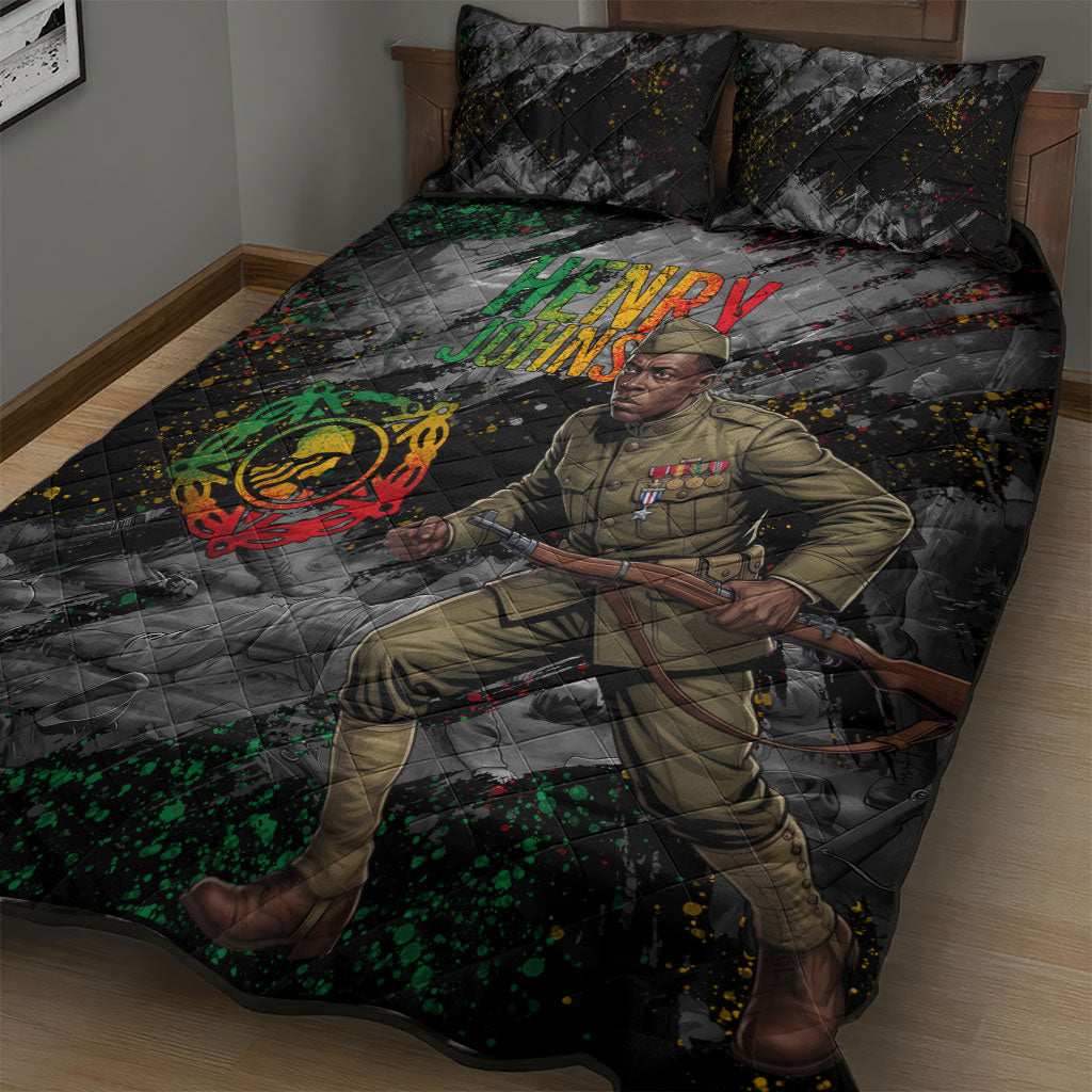 Henry Johnson Black History Month Quilt Bed Set Harlem Hellfighters Pan African Grunge Art