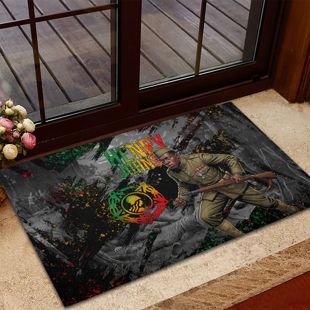 Henry Johnson Black History Month Rubber Doormat Harlem Hellfighters Pan African Grunge Art