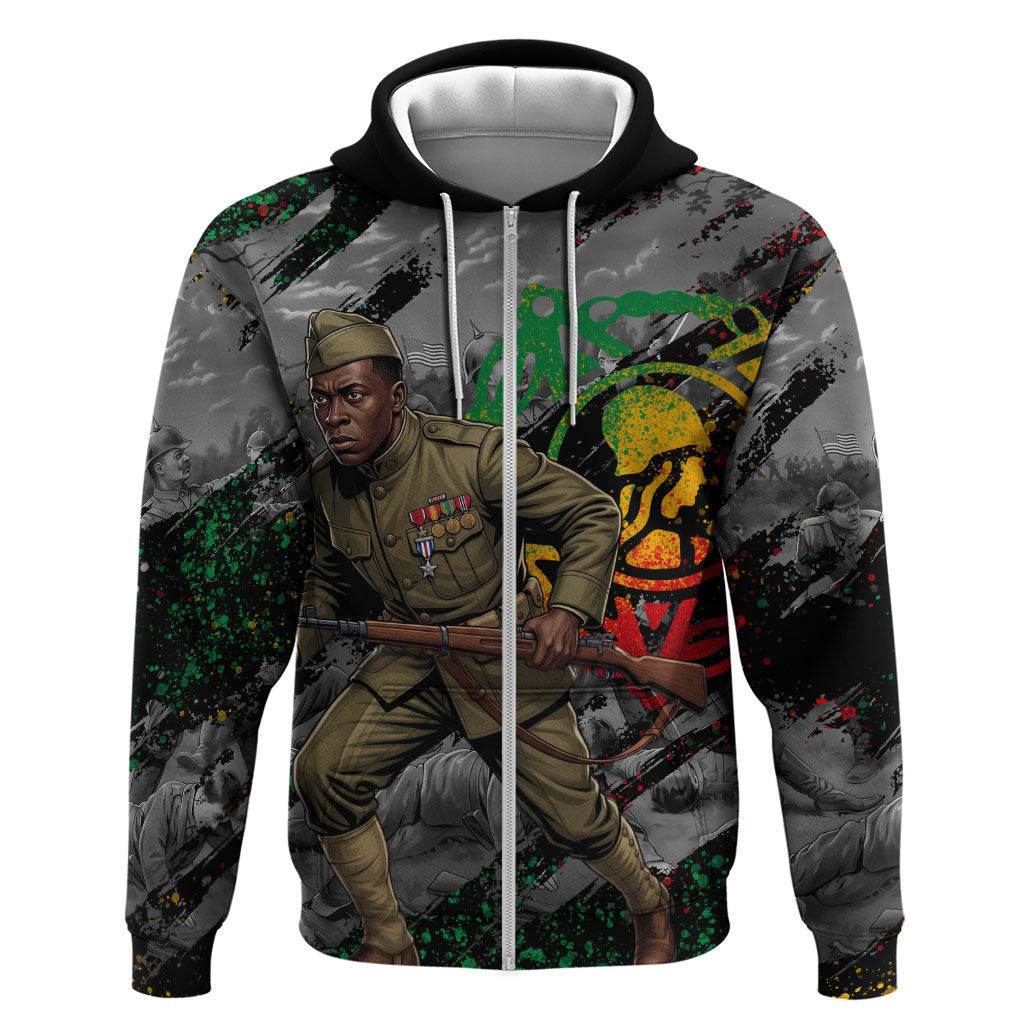 Henry Johnson Black History Month Zip Hoodie Harlem Hellfighters Pan African Grunge Art