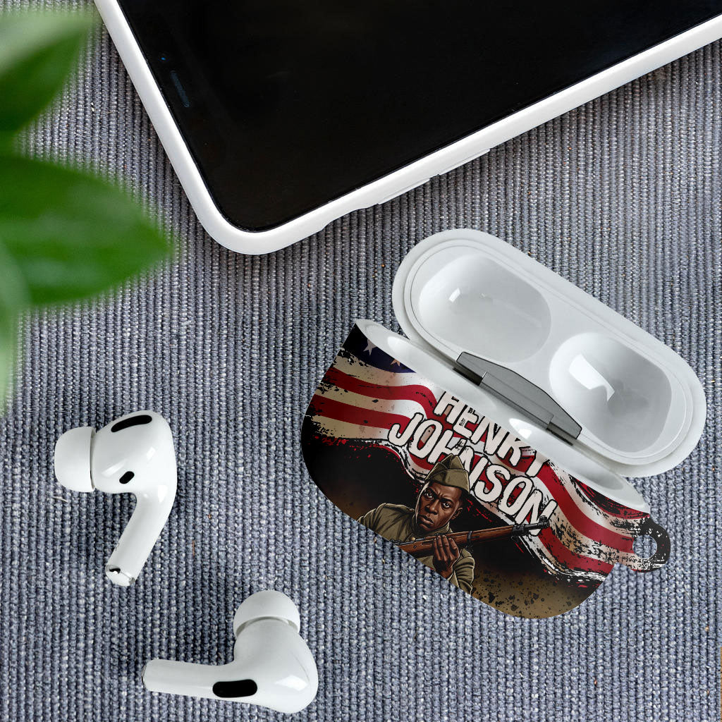 Henry Johnson Black History Month AirPods Case Distressed US Flag American Hero Portrait
