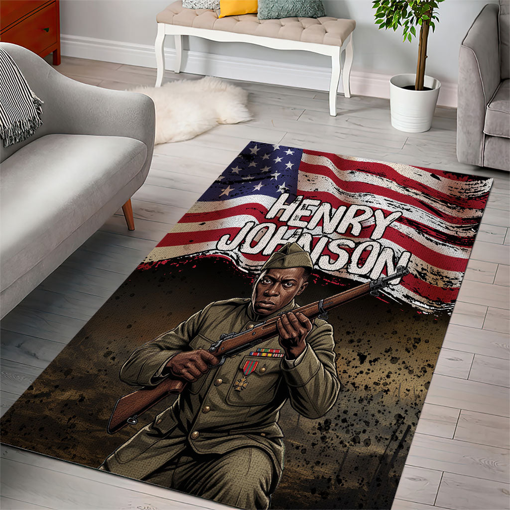 Henry Johnson Black History Month Area Rug Distressed US Flag American Hero Portrait