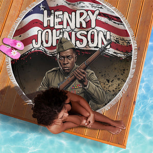 Henry Johnson Black History Month Beach Blanket Distressed US Flag American Hero Portrait
