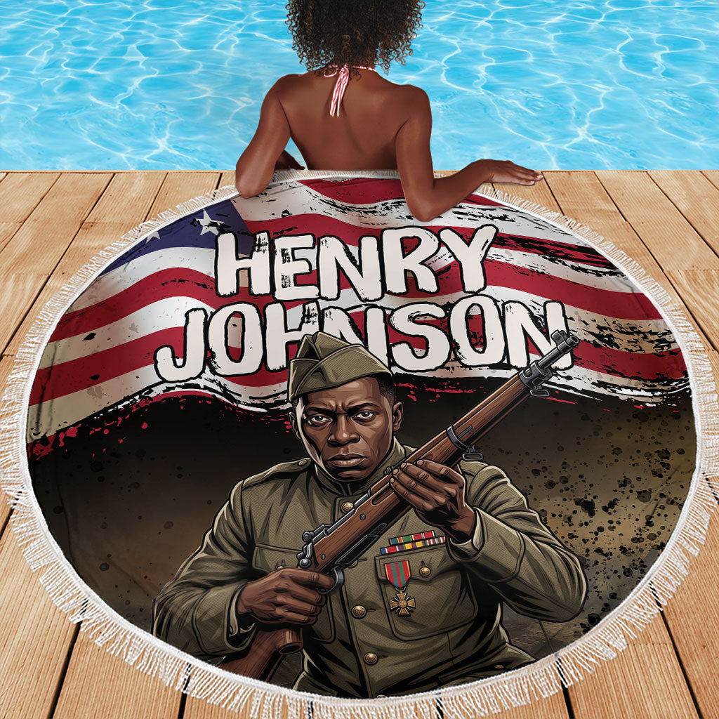 Henry Johnson Black History Month Beach Blanket Distressed US Flag American Hero Portrait