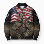 Henry Johnson Black History Month Bomber Puffer Jacket Distressed US Flag American Hero Portrait