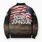 Henry Johnson Black History Month Bomber Puffer Jacket Distressed US Flag American Hero Portrait