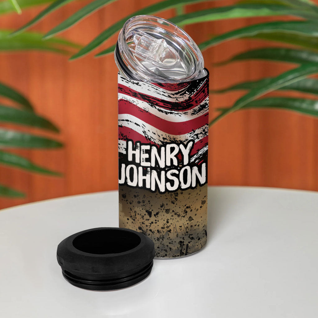 Henry Johnson Black History Month 4 in 1 Can Cooler Tumbler Distressed US Flag American Hero Portrait