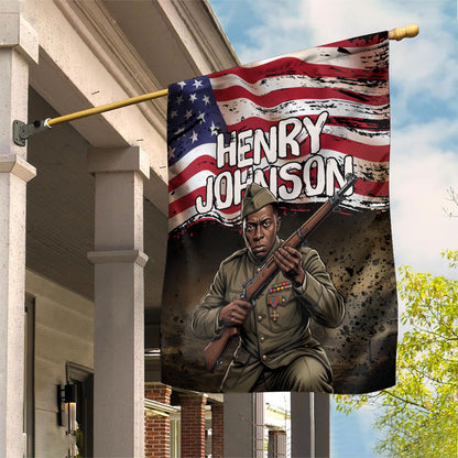 Henry Johnson Black History Month Garden Flag Distressed US Flag American Hero Portrait