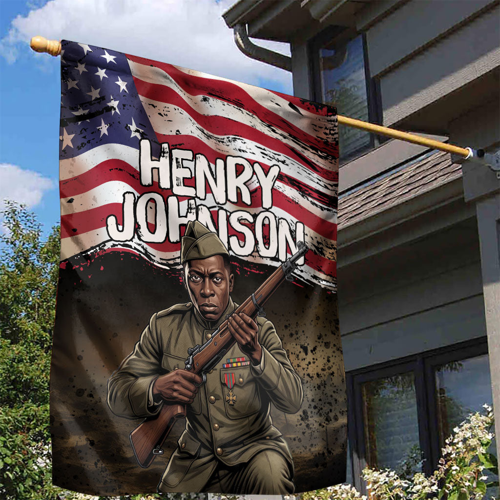 Henry Johnson Black History Month Garden Flag Distressed US Flag American Hero Portrait