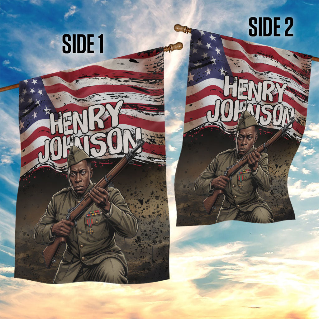 Henry Johnson Black History Month Garden Flag Distressed US Flag American Hero Portrait