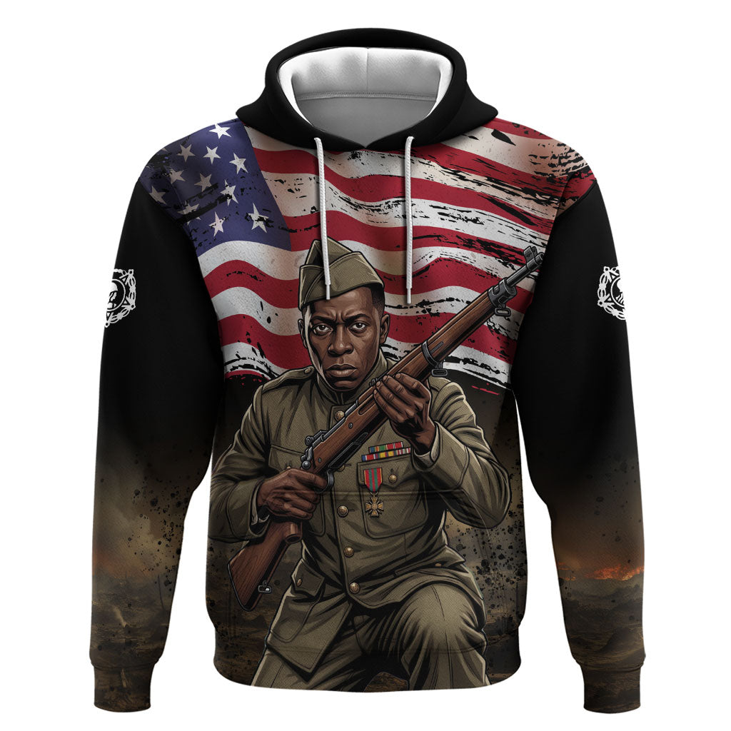 Henry Johnson Black History Month Hoodie Distressed US Flag American Hero Portrait