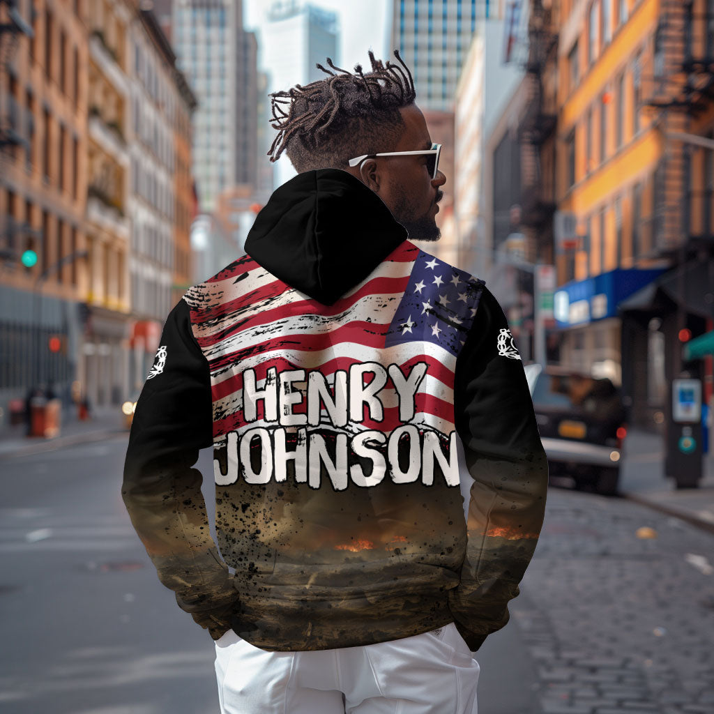 Henry Johnson Black History Month Hoodie Distressed US Flag American Hero Portrait