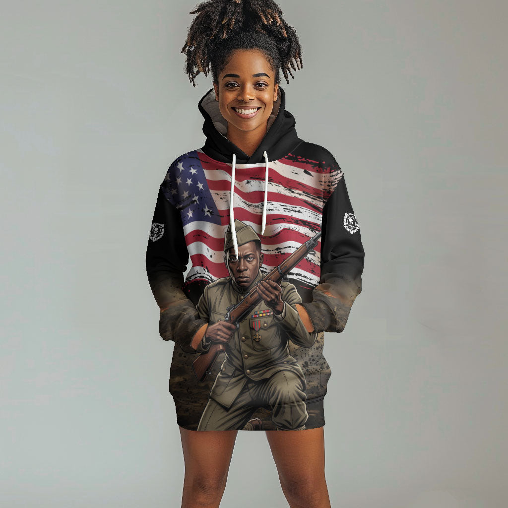 Henry Johnson Black History Month Hoodie Dress Distressed US Flag American Hero Portrait