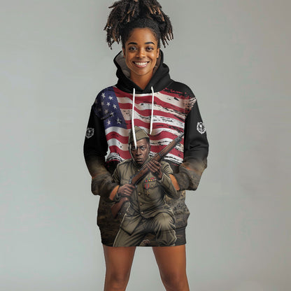 Henry Johnson Black History Month Hoodie Dress Distressed US Flag American Hero Portrait