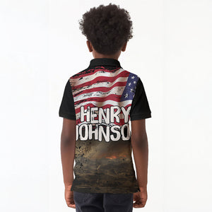 Henry Johnson Black History Month Kid Polo Shirt Distressed US Flag American Hero Portrait