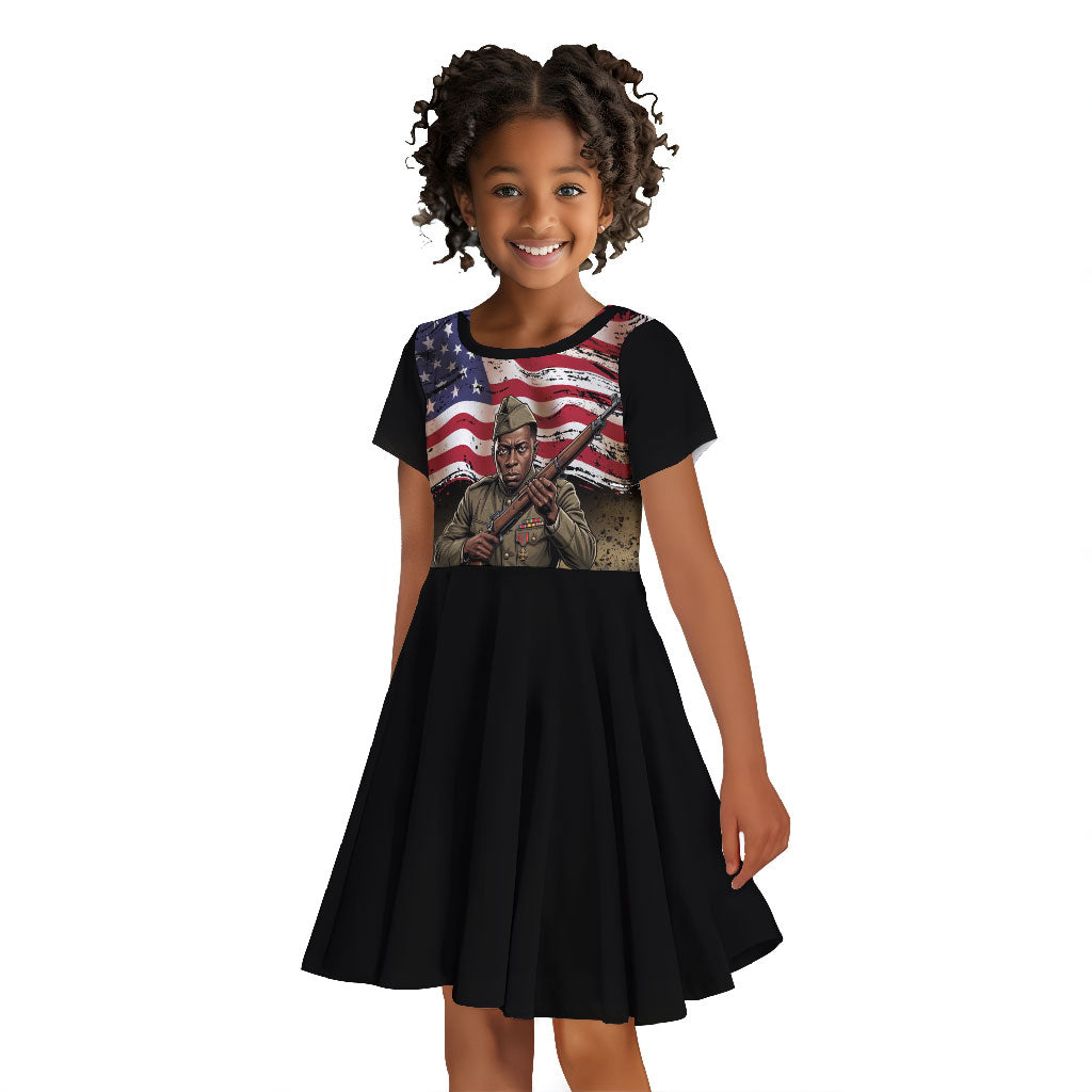Henry Johnson Black History Month Kid Short Sleeve Dress Distressed US Flag American Hero Portrait