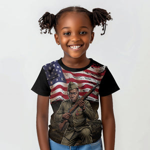 Henry Johnson Black History Month Kid T shirt Distressed US Flag American Hero Portrait