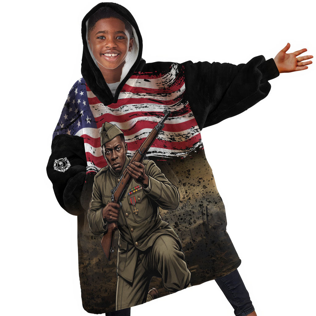 Henry Johnson Black History Month Kid Wearable Blanket Hoodie Distressed US Flag American Hero Portrait