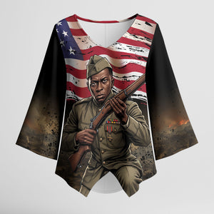 Henry Johnson Black History Month Kimono Sleeve Blouse Distressed US Flag American Hero Portrait