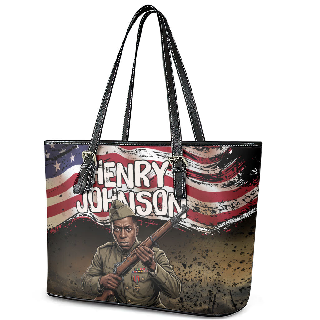 Henry Johnson Black History Month Leather Tote Bag Distressed US Flag American Hero Portrait