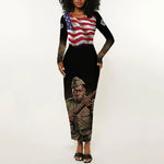Henry Johnson Black History Month Long Sleeve Bodycon Dress Distressed US Flag American Hero Portrait