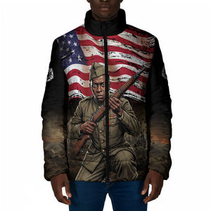 Henry Johnson Black History Month Padded Jacket Distressed US Flag American Hero Portrait