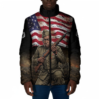 Henry Johnson Black History Month Padded Jacket Distressed US Flag American Hero Portrait