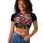 Henry Johnson Black History Month Raglan Cropped T shirt Distressed US Flag American Hero Portrait