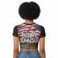 Henry Johnson Black History Month Raglan Cropped T shirt Distressed US Flag American Hero Portrait