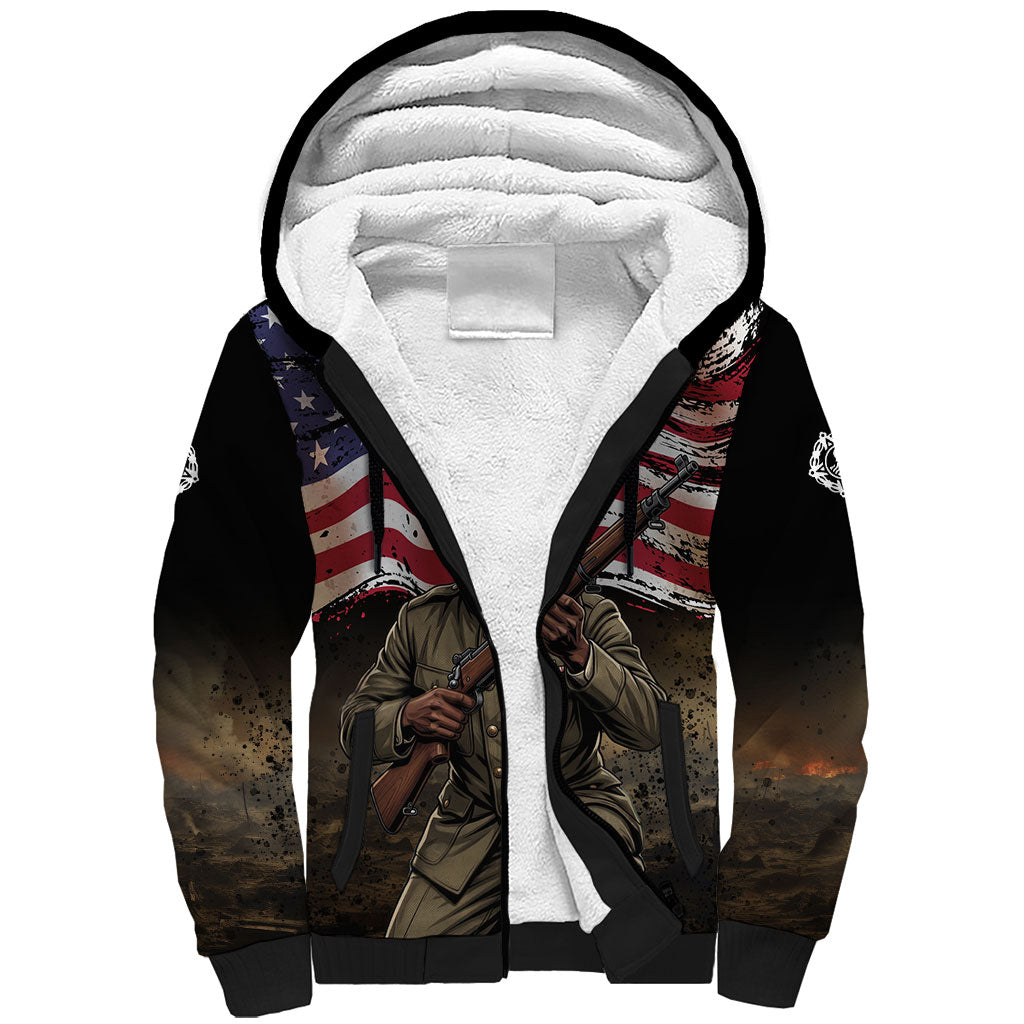 Henry Johnson Black History Month Sherpa Hoodie Distressed US Flag American Hero Portrait