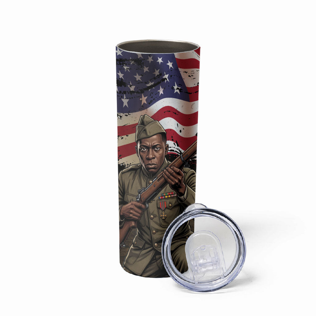 Henry Johnson Black History Month Skinny Tumbler Distressed US Flag American Hero Portrait