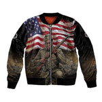 Henry Johnson Black History Month Sleeve Zip Bomber Jacket Distressed US Flag American Hero Portrait
