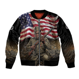 Henry Johnson Black History Month Sleeve Zip Bomber Jacket Distressed US Flag American Hero Portrait